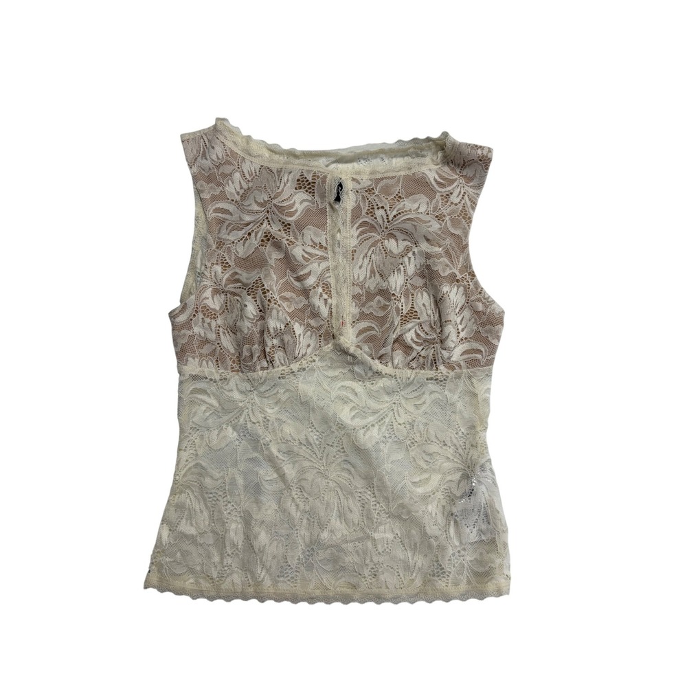 Fairycore Cider Cream Floral Lace Sleeveless Top Boat Neck Scalloped Hem XS NEW